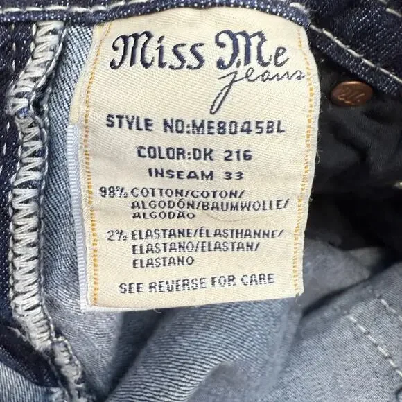 Miss Me Jeans Women's 28x33 (6) Dark Blue Mid Rise Boot Embellished Bling EUC - Picture 9 of 14